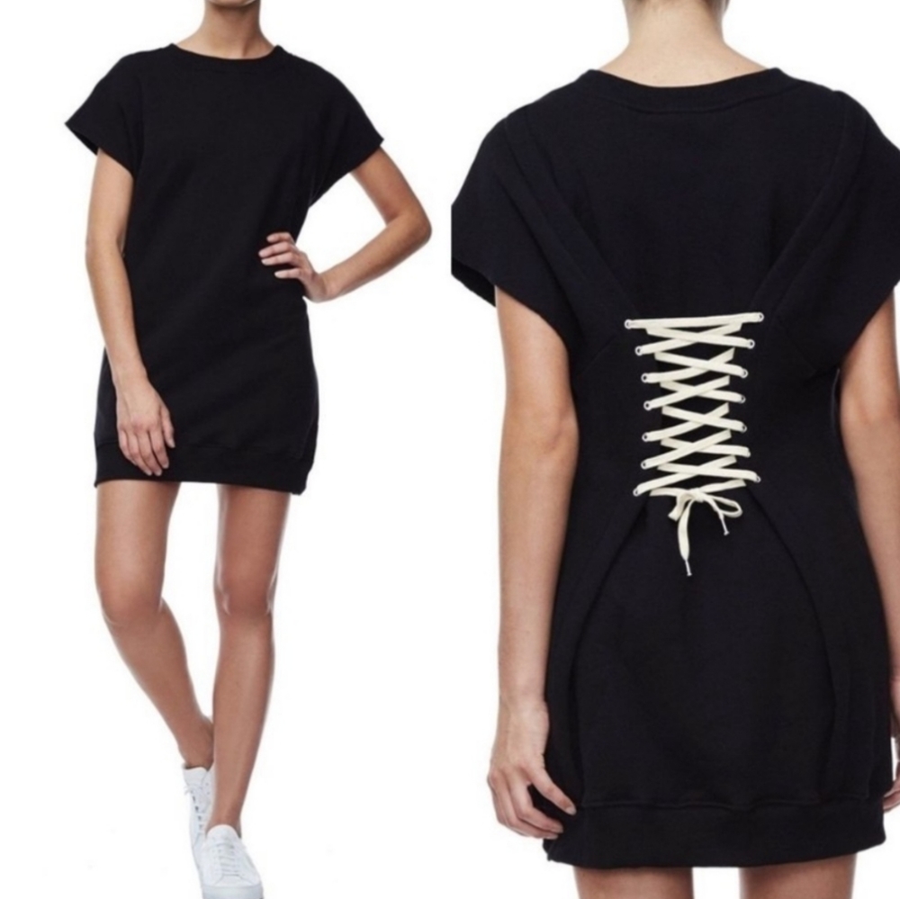 Good American The Lace Up Sweat Sweatshirt Dress Sz 0/1
